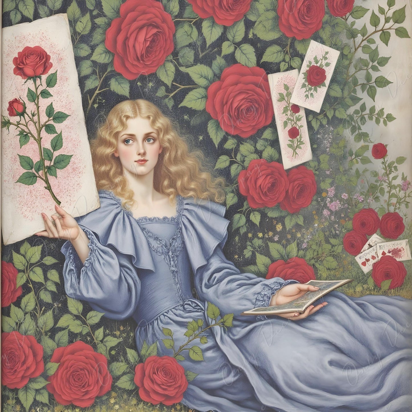 Large Decoupage Paper for Furniture - 6 Size Options - Fairytale Alice - Roses