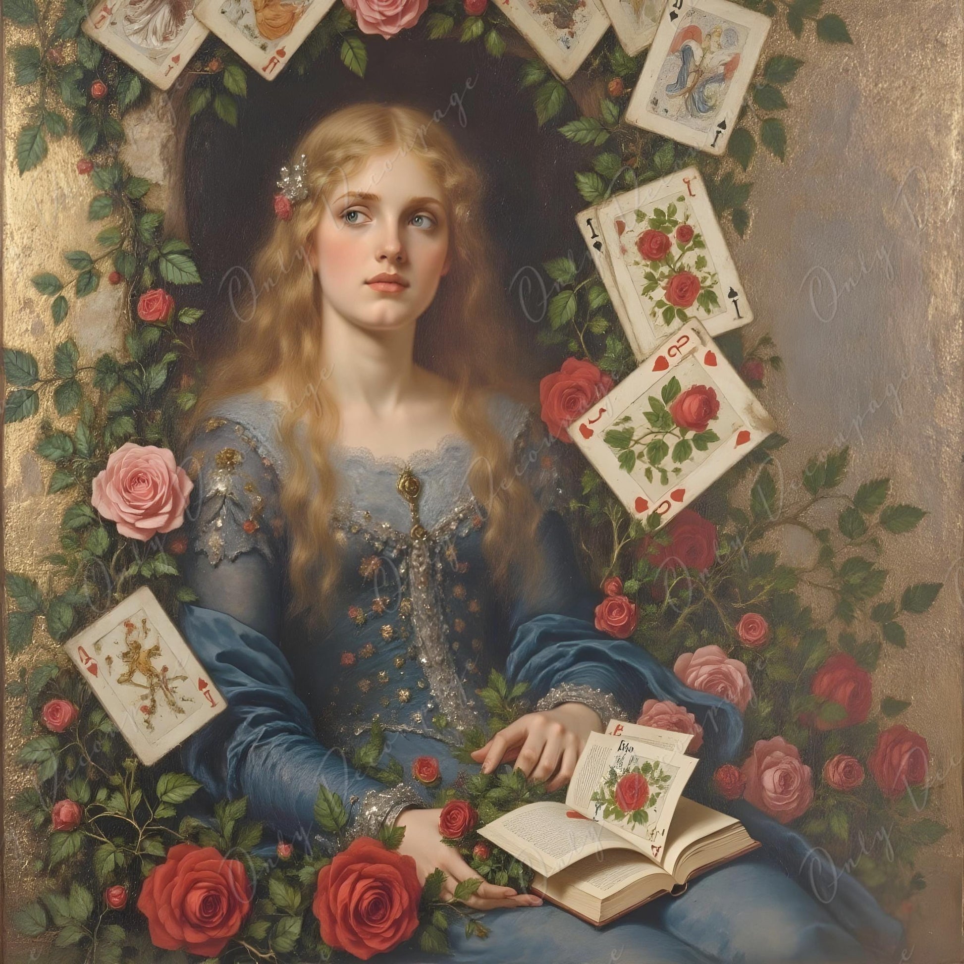 Fairytale Alice - Large Decoupage Paper for Furniture - 6 Size Options - Red Roses