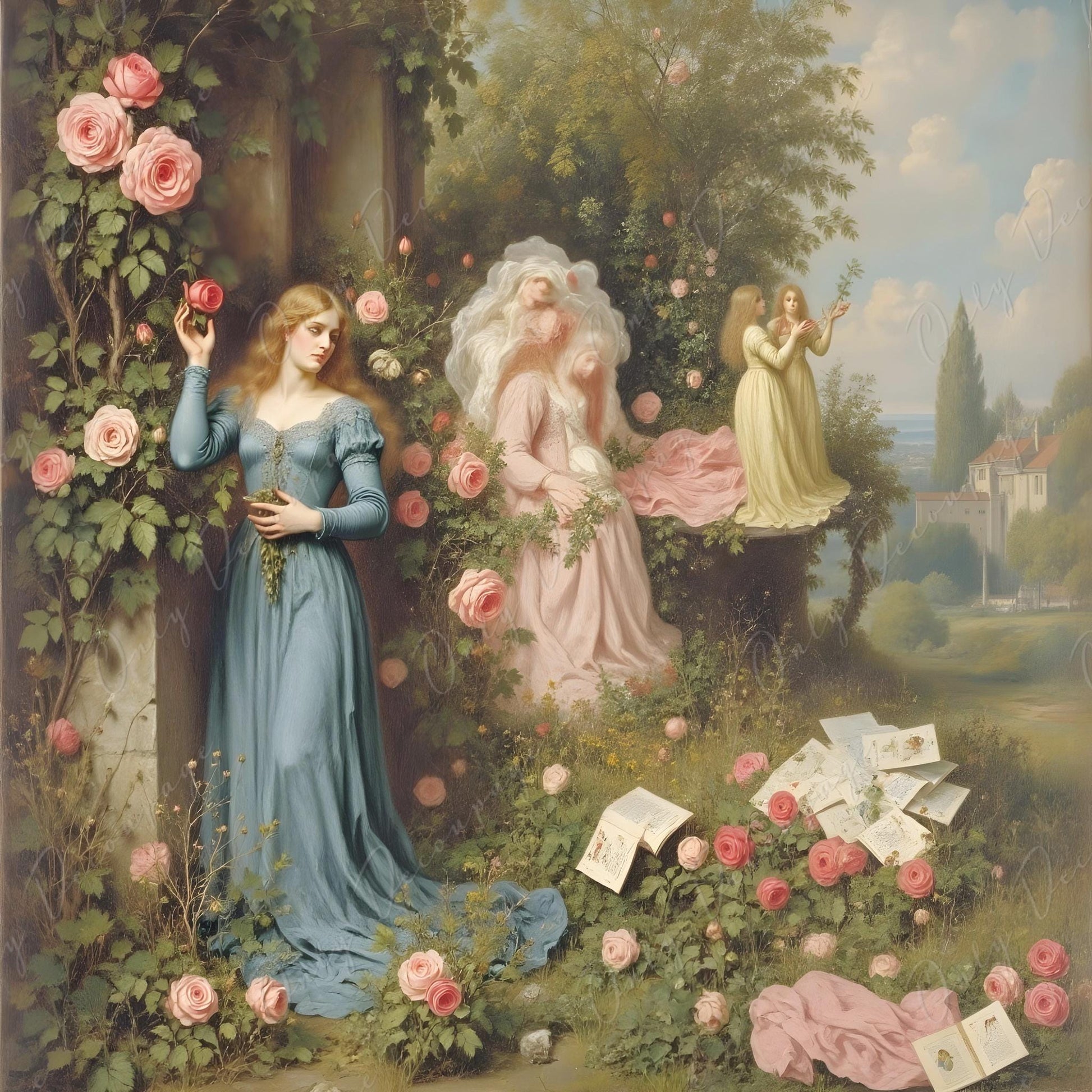Fairytale Alice - Large Decoupage Paper for Furniture - 6 Size Options - Garden - Pink Roses