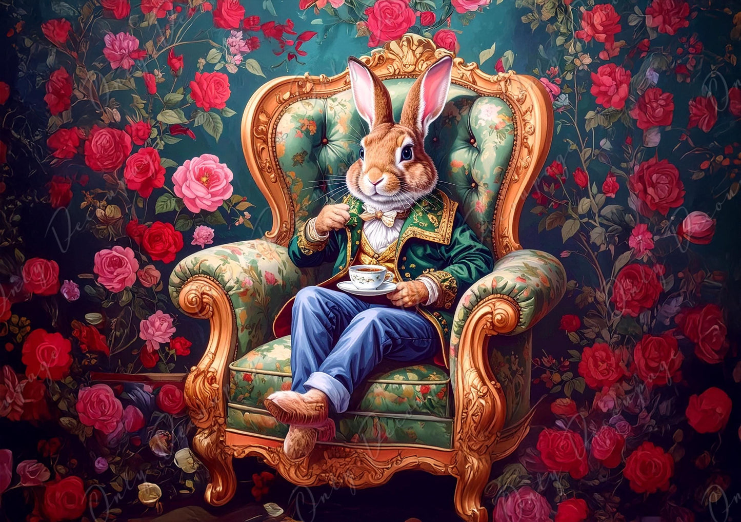 Fairytale Alice - Furniture Decoupage Paper - 7 Size Options - Red Roses - Bunny