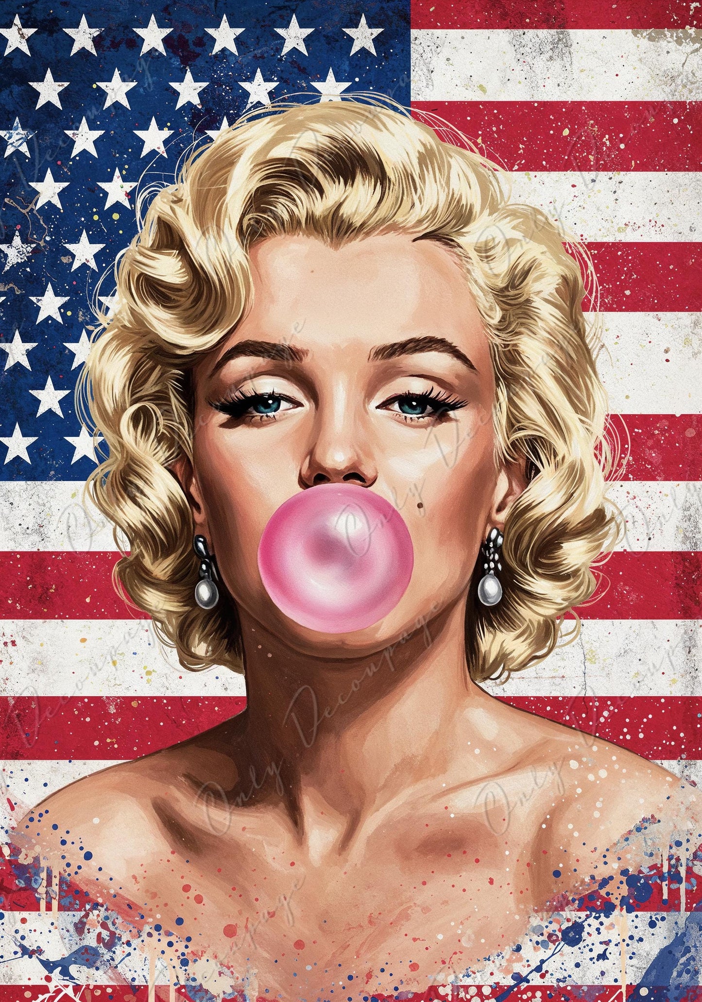 Large Decoupage Paper - 7 Size Options - Marilyn Series - Rice Paper for Furniture - USA Flag