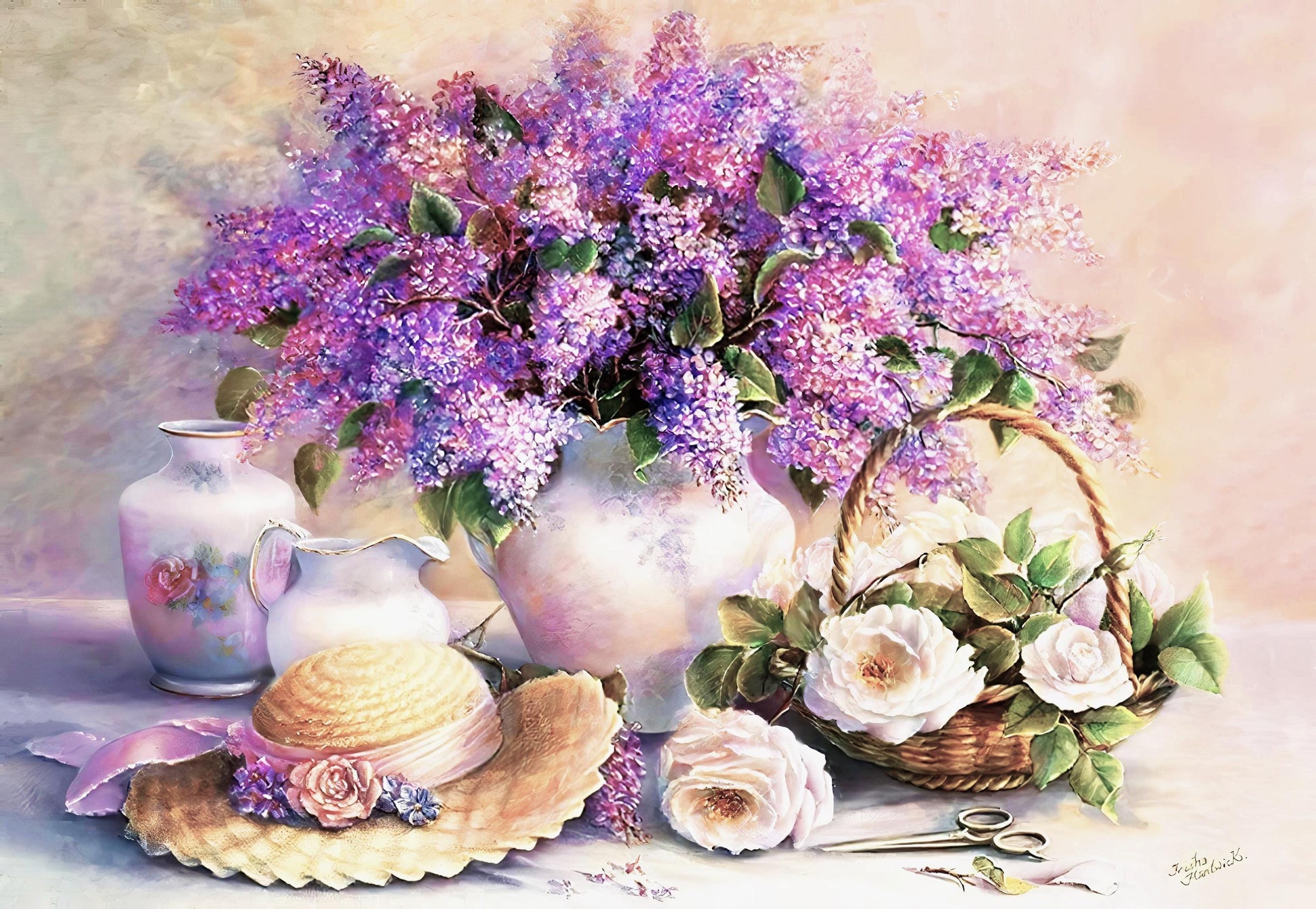 Purple Hyacinth Floral - Decorative Decoupage Paper - for Furniture - Large Size Options [ Purple Green White ]