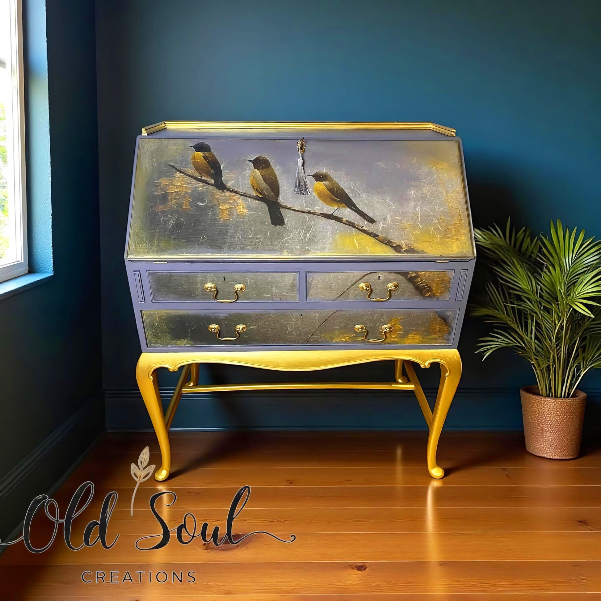 Large Decoupage Paper for Furniture - Rice Paper - Golden Autumn - Bird