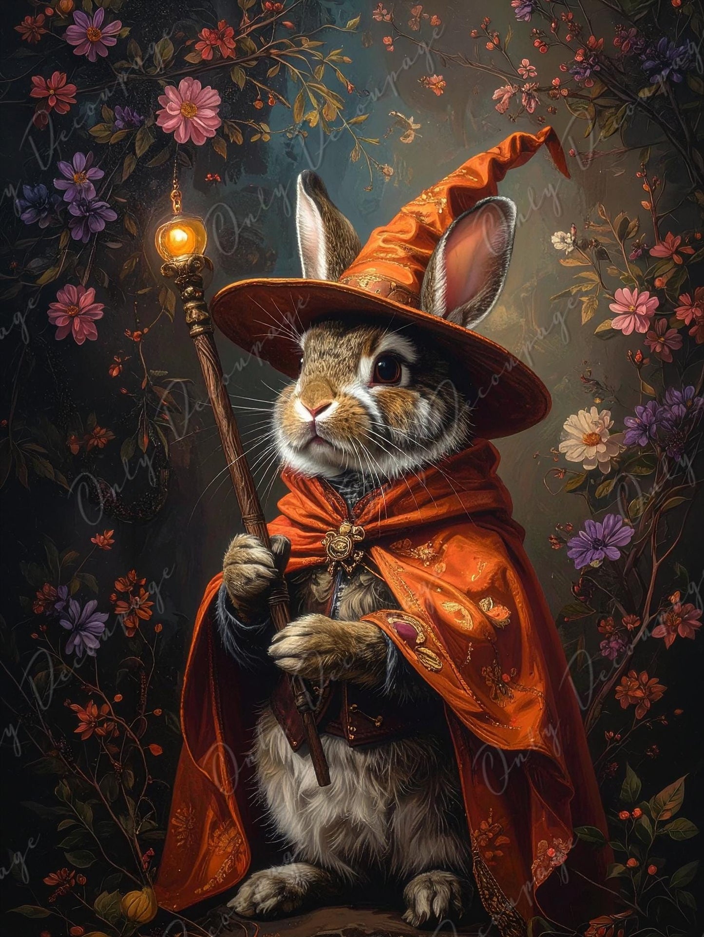 Large Whimsical Decoupage Paper - 6 Size Options - Wizard Rabbit Rice Paper - Witchcraft