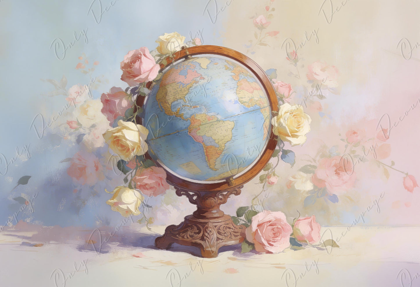 Large Whimsical Decoupage Paper - 7 Size Options - Fairytale Alice Rice Paper - World Map