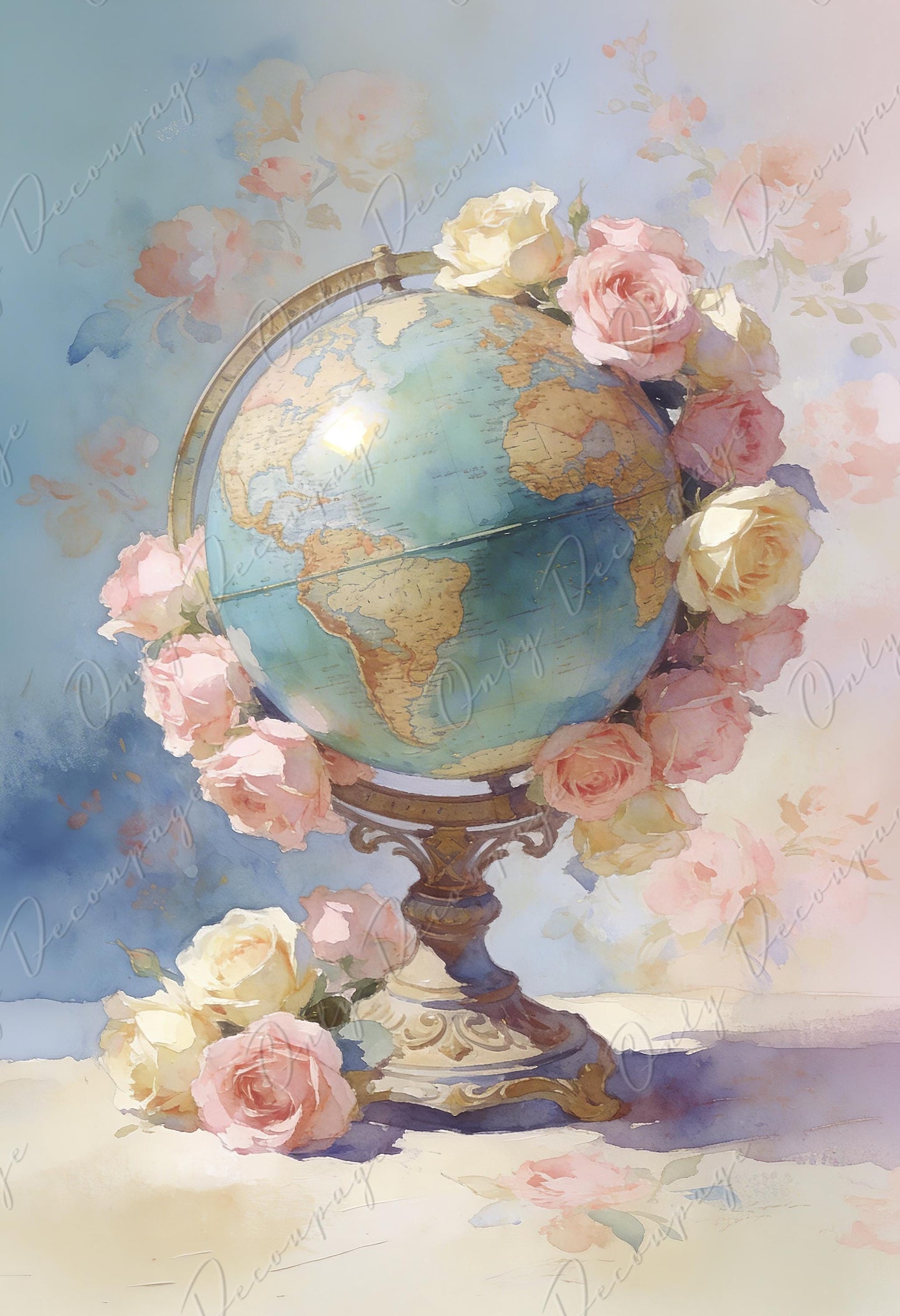 Large Whimsical Decoupage Paper - 7 Size Options - Vintage Rice Paper - Pastel Color Roses
