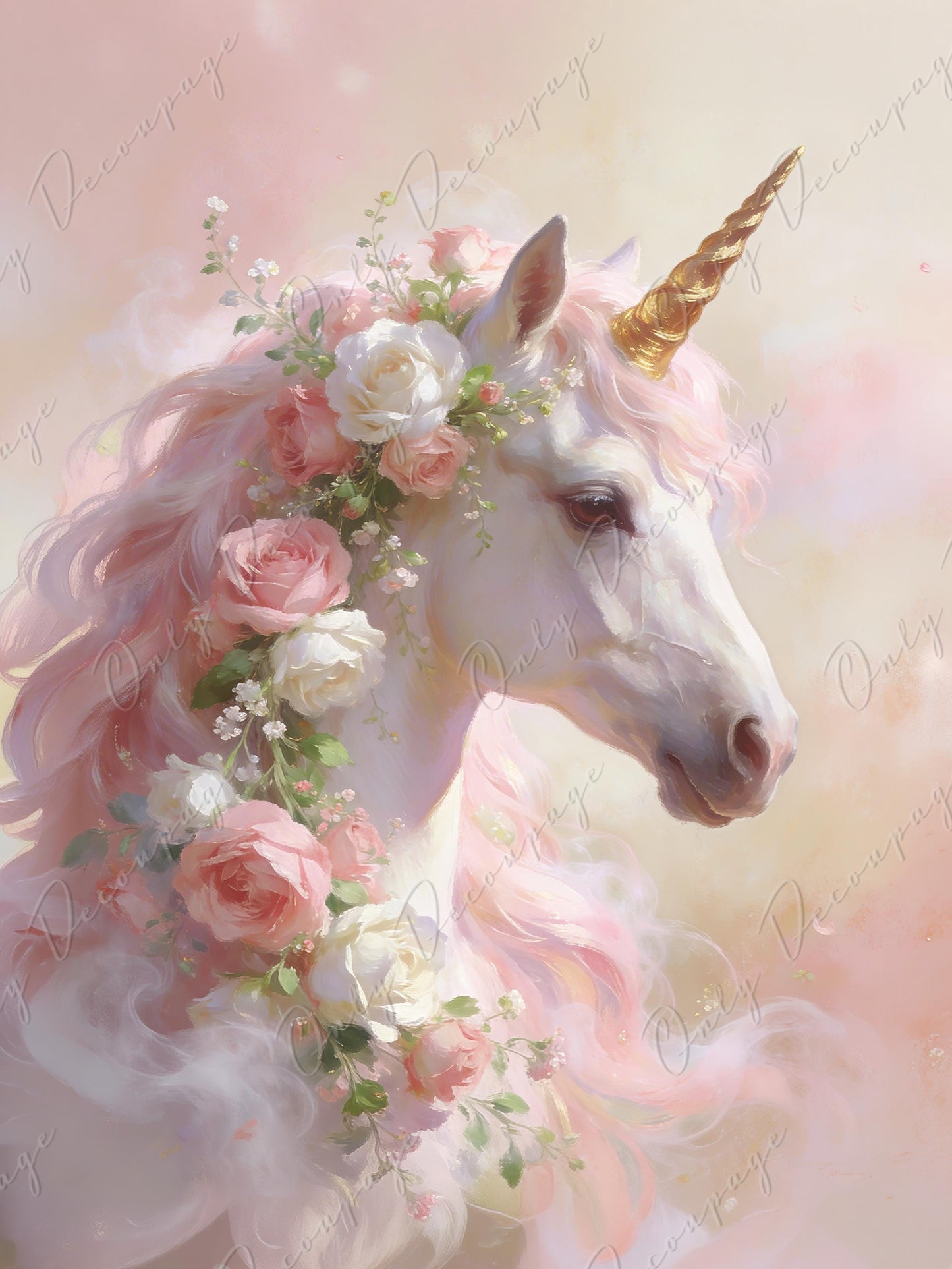 Large Whimsical Decoupage Paper - 7 Size Options - Vintage Rice Paper - Unicorn