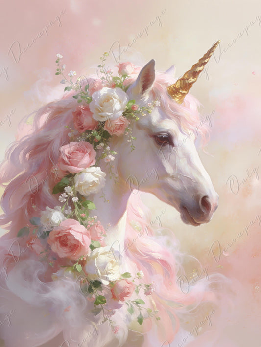 Large Whimsical Decoupage Paper - 7 Size Options - Vintage Rice Paper - Unicorn