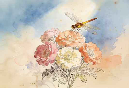 Large Whimsical Decoupage Paper - 7 Size Options - Vintage Rice Paper - Flowers - Dragonfly