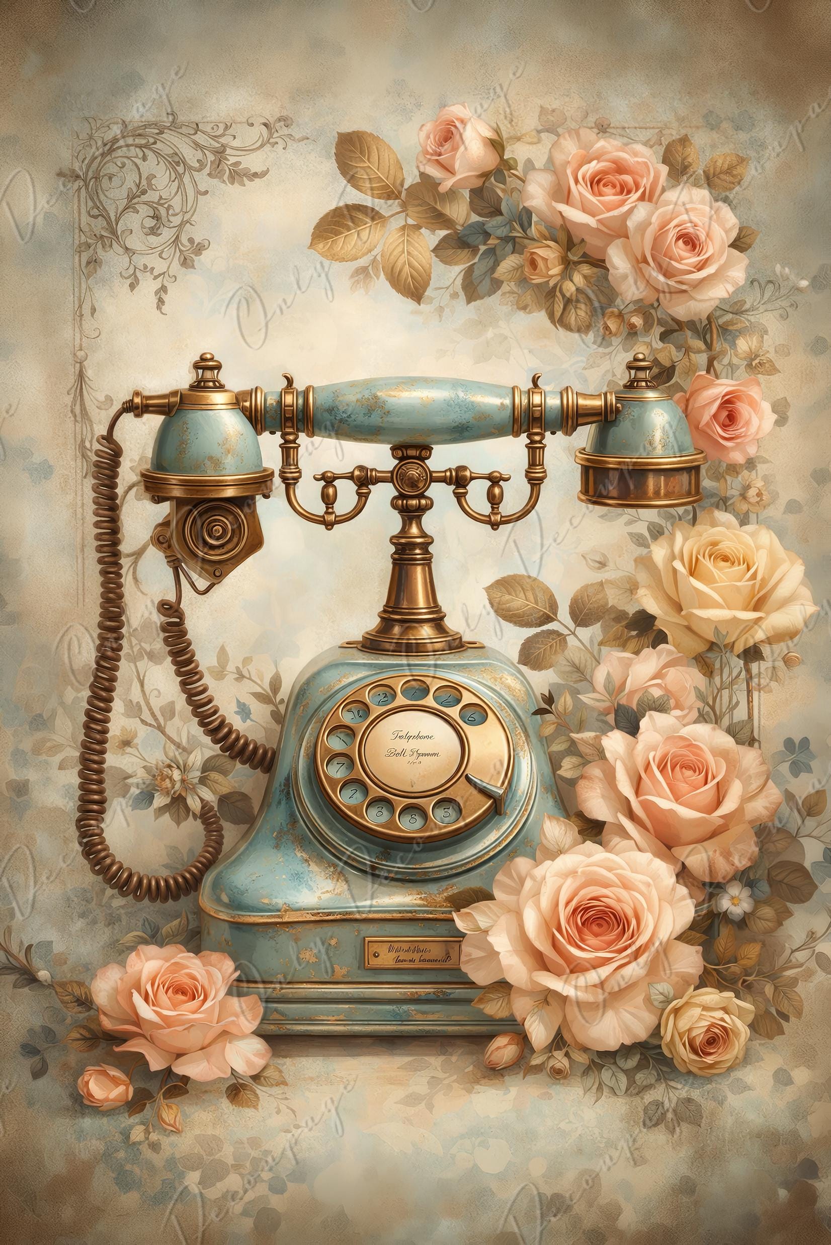 Furniture Decoupage Paper - 7 Size Options - Vintage Rice Paper - Telephone - Cabinet Upcycling