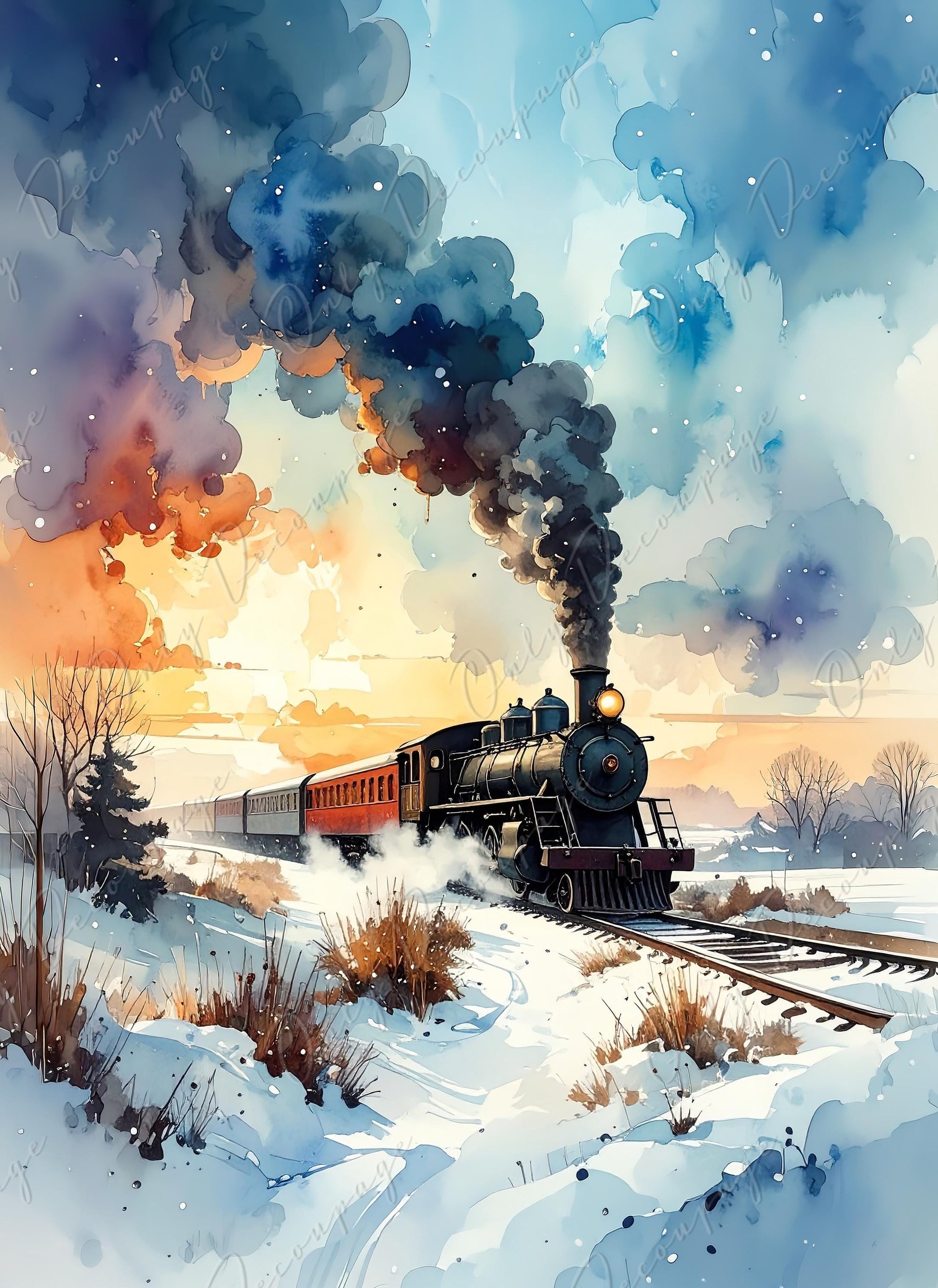 Vintage Steam Train Decoupage Paper | Nostalgic Railway Furniture Craft Paper