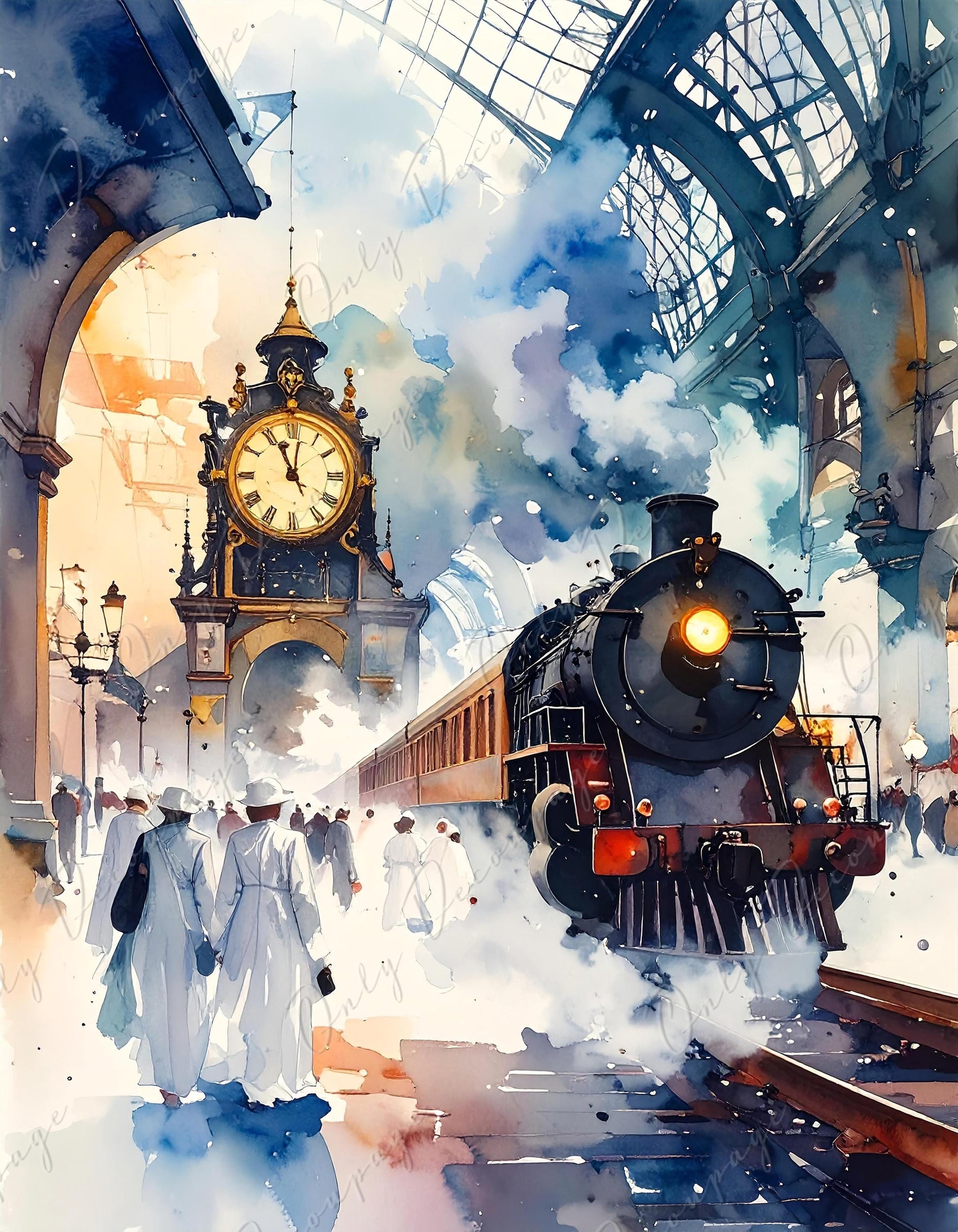 Large Decoupage Paper - 8 Size Options - Nostalgic Train Station Furniture Craft Paper