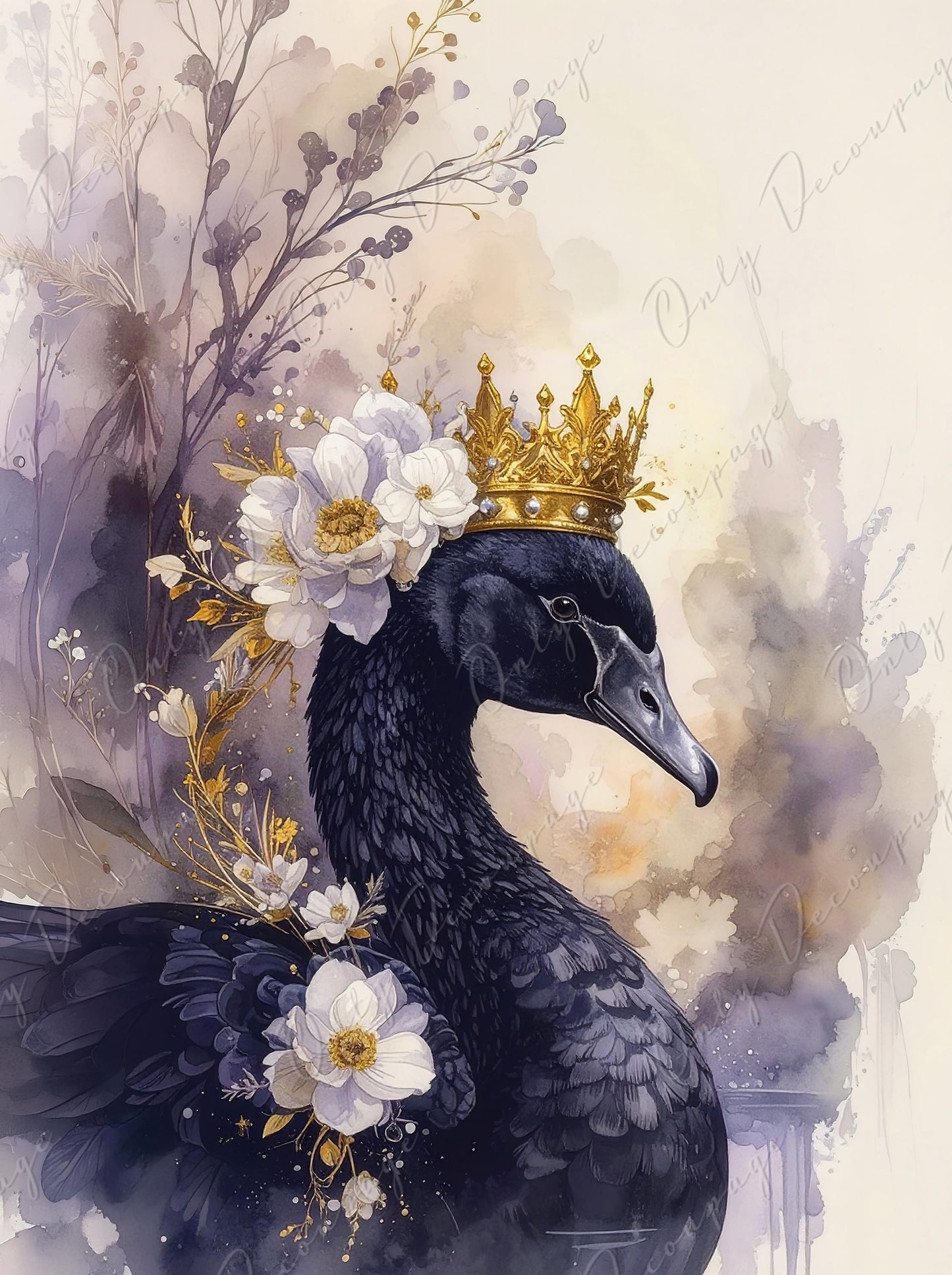 Large Decoupage Paper - 8 Size Options - Floral Black Swan Furniture Craft Paper