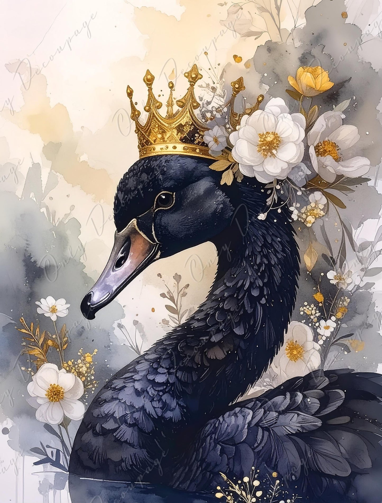 Large Decoupage Paper - 8 Size Options - Floral Black Swan Furniture Rice Paper