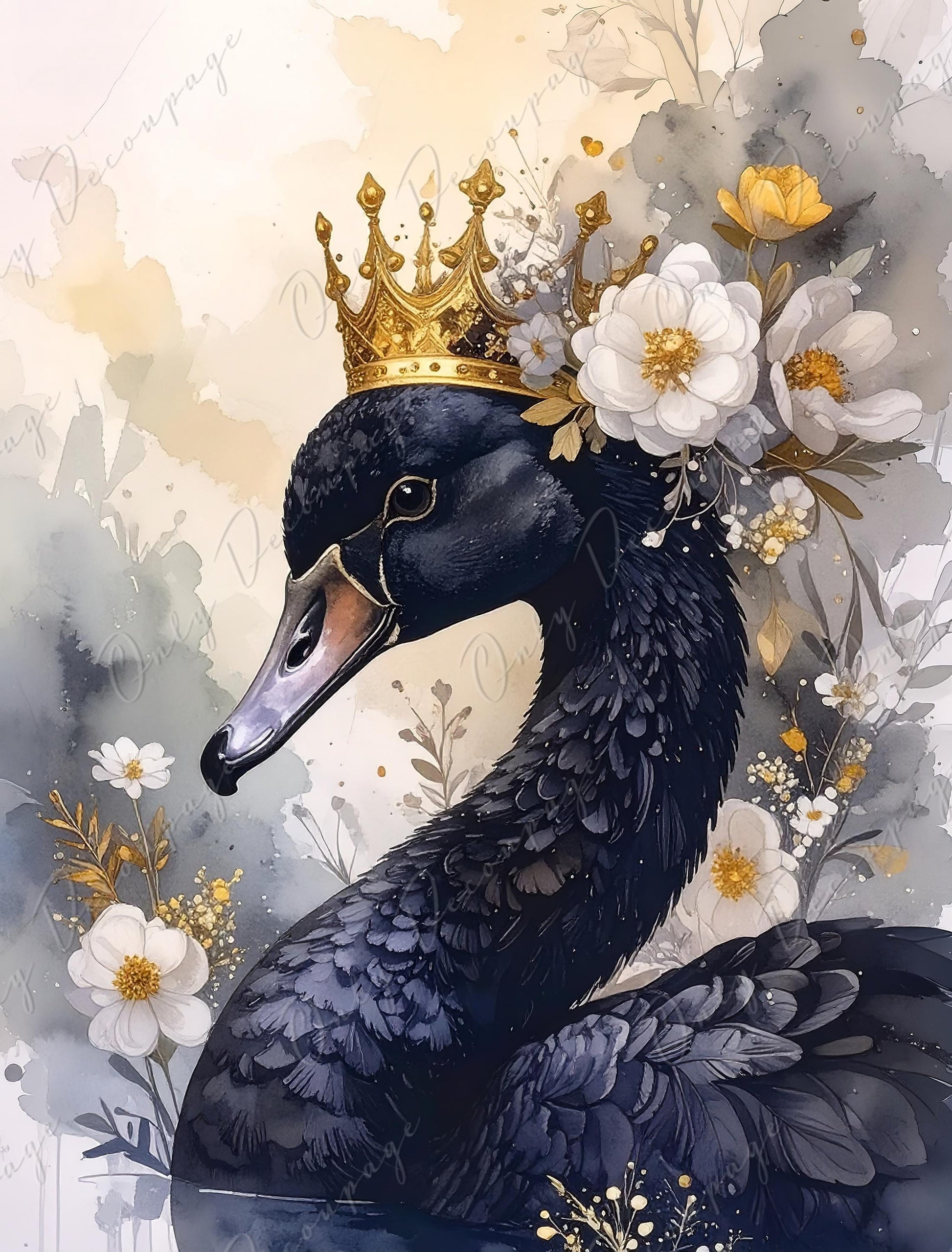 Large Decoupage Paper - 8 Size Options - Floral Black Swan Furniture Rice Paper