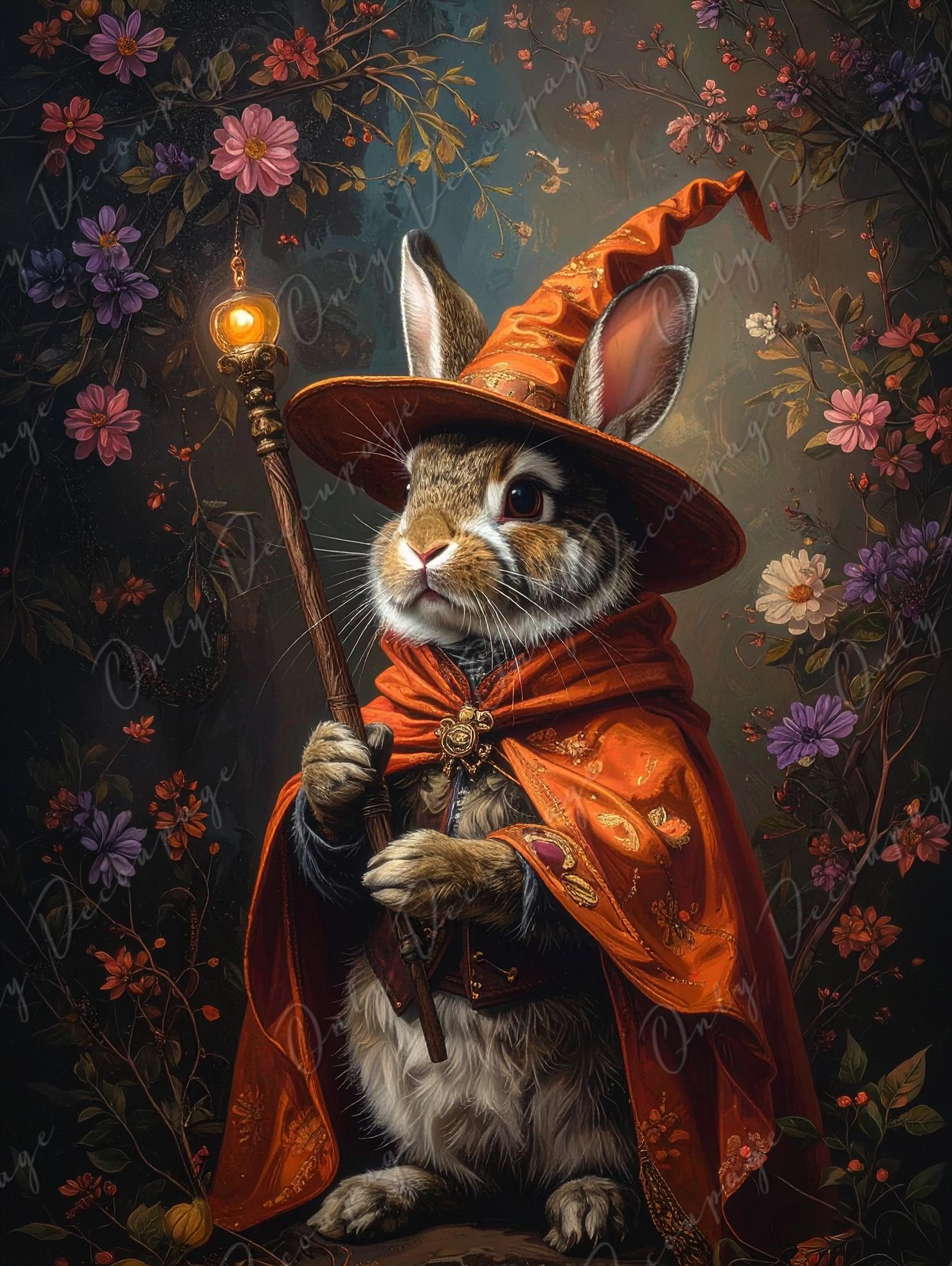 Large Whimsical Decoupage Paper - 6 Size Options - Wizard Rabbit Rice Paper - Witchcraft
