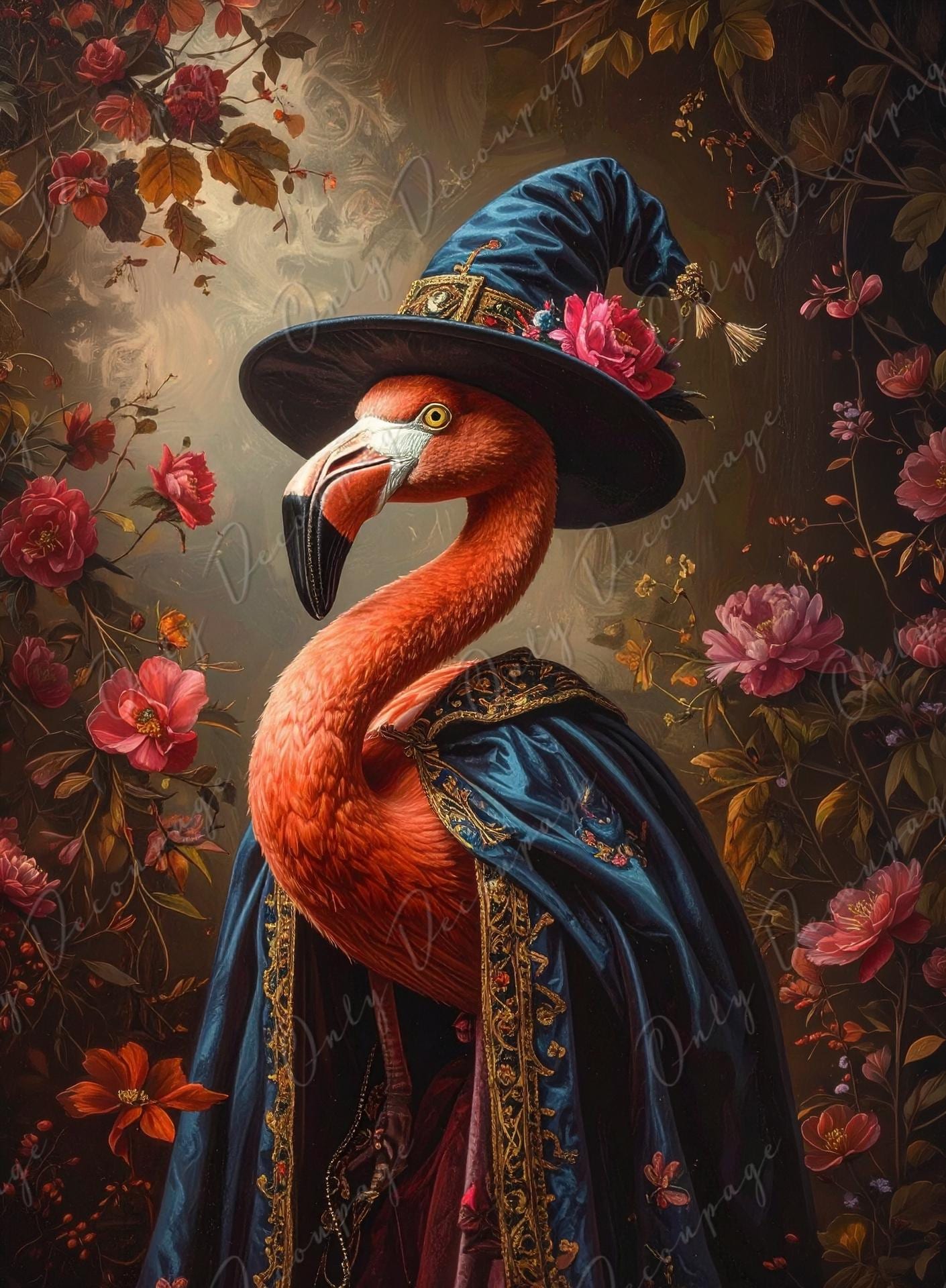 Large Whimsical Decoupage Paper - 6 Size Options - Wizard Flamingo Rice Paper - Witchcraft