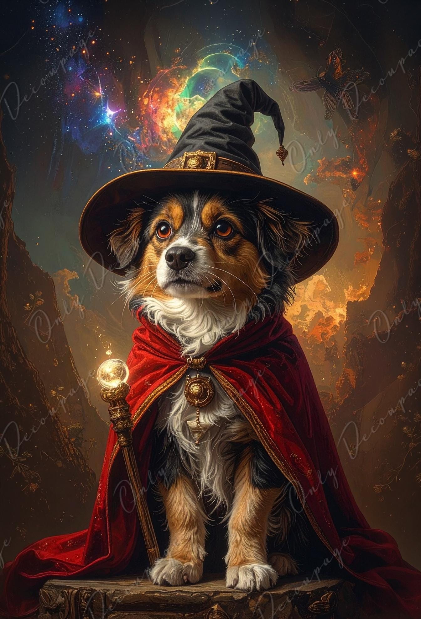 Large Whimsical Decoupage Paper - 6 Size Options - Wizard Dog Rice Paper - Witchcraft