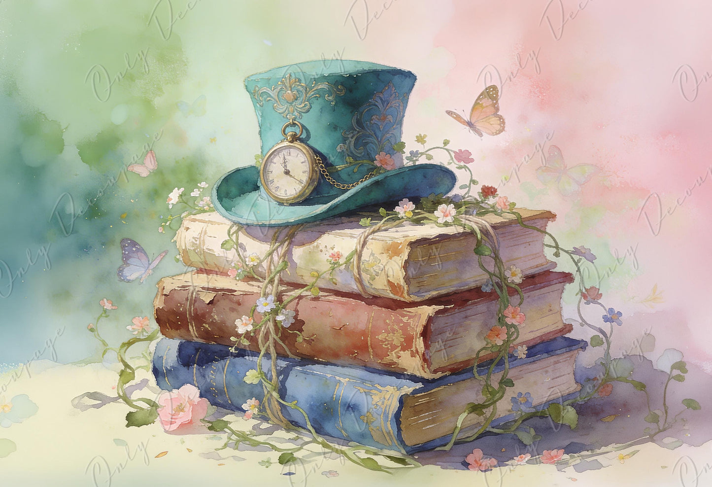 Large Whimsical Decoupage Paper - 7 Size Options - Fairytale Alice Rice Paper