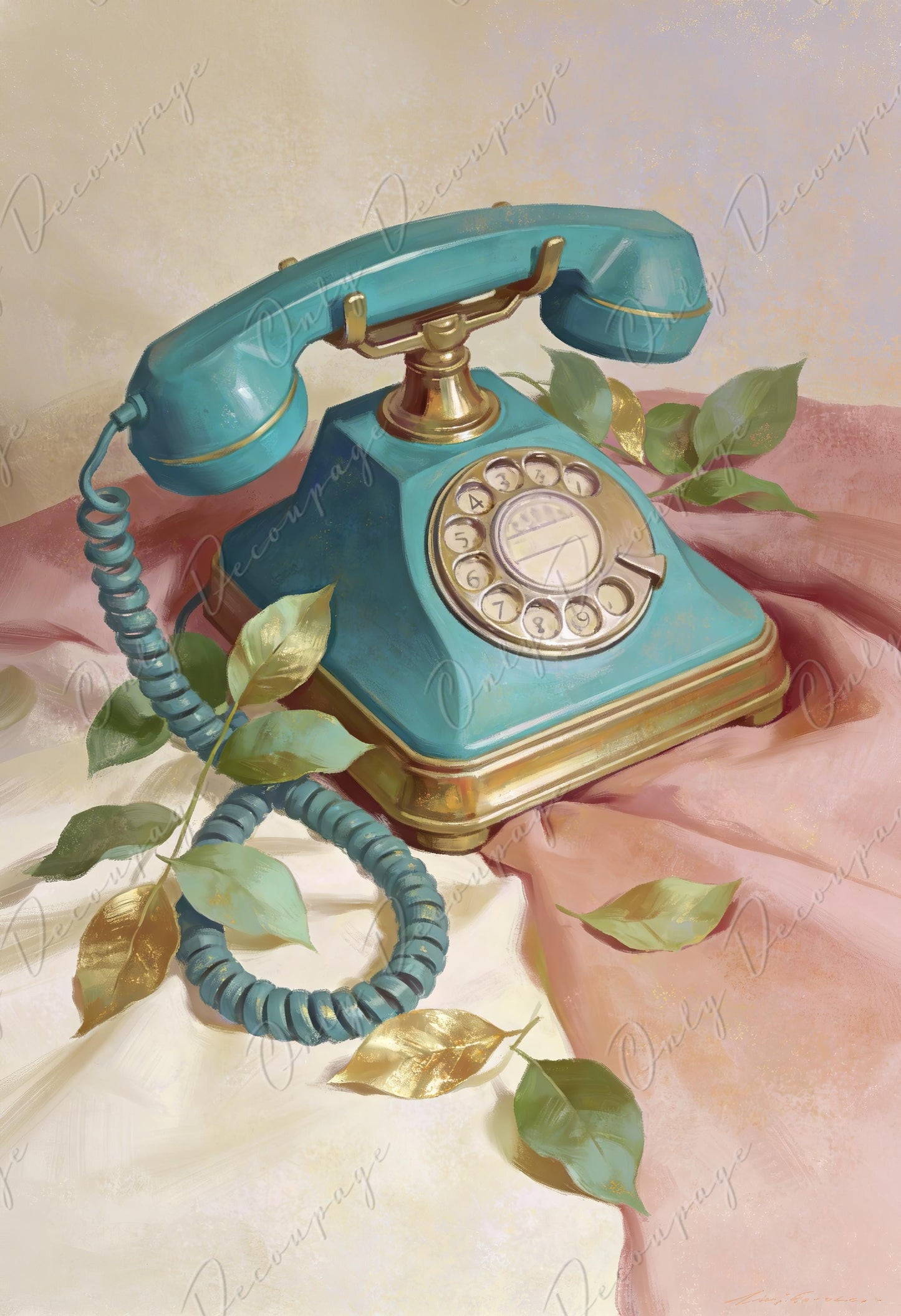 Furniture Decoupage Paper - 7 Size Options - Whimsical Rice Paper - Telephone - Cabinet Upcycling