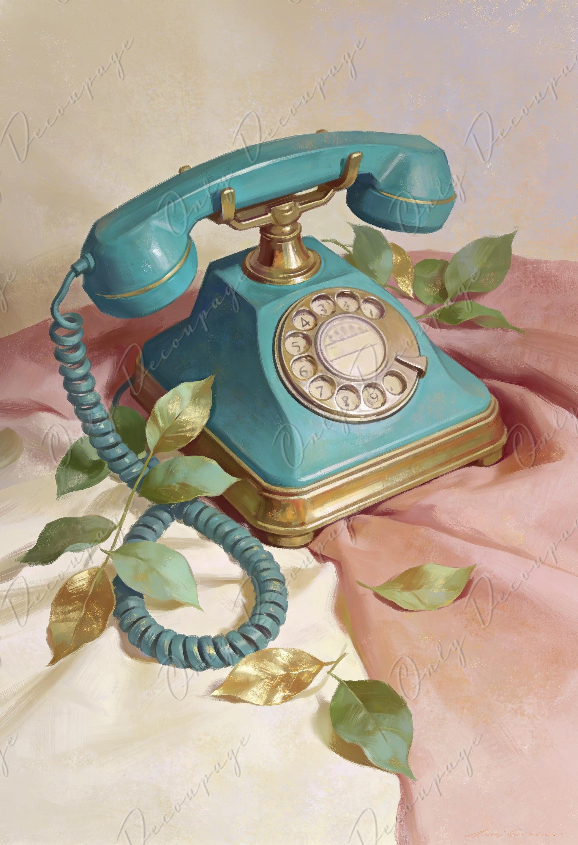 Furniture Decoupage Paper - 7 Size Options - Whimsical Rice Paper - Telephone - Cabinet Upcycling