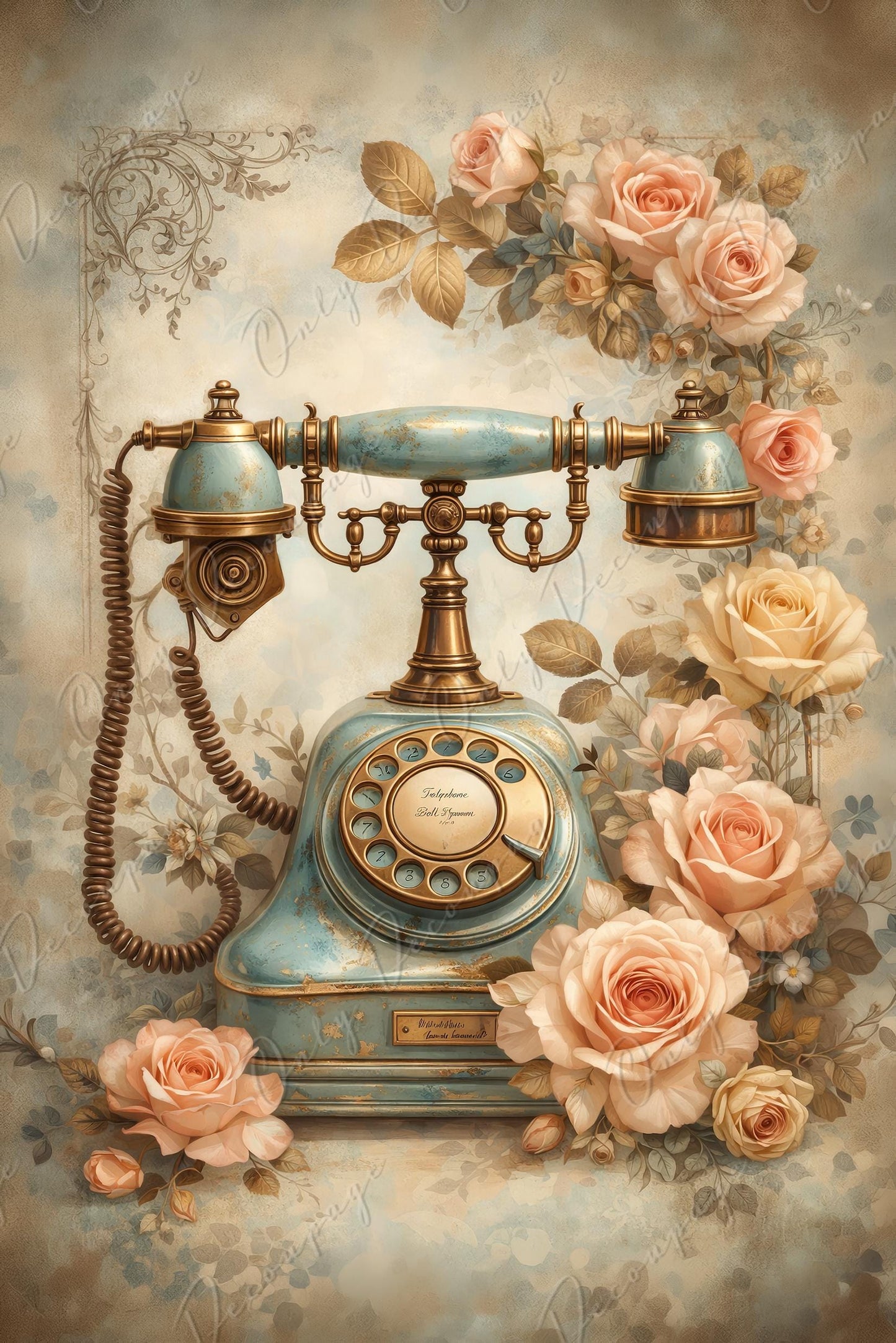 Furniture Decoupage Paper - 7 Size Options - Vintage Rice Paper - Telephone - Cabinet Upcycling