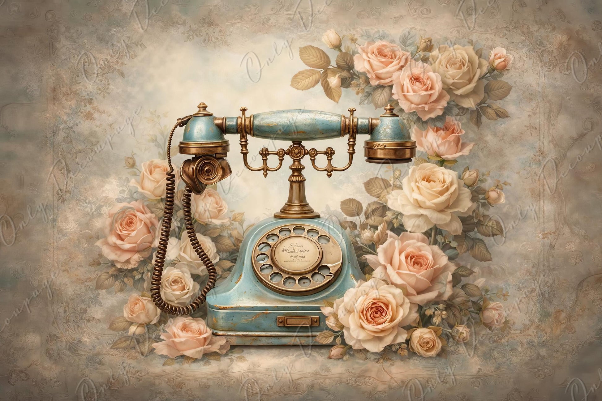 Furniture Decoupage Paper - 7 Size Options - Vintage Rice Paper - Telephone - Cabinet Upcycling