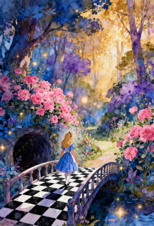 Fairytale Alice Decoupage Paper — 8 Size Options — Checkerboard Pattern Rice Paper for Furniture