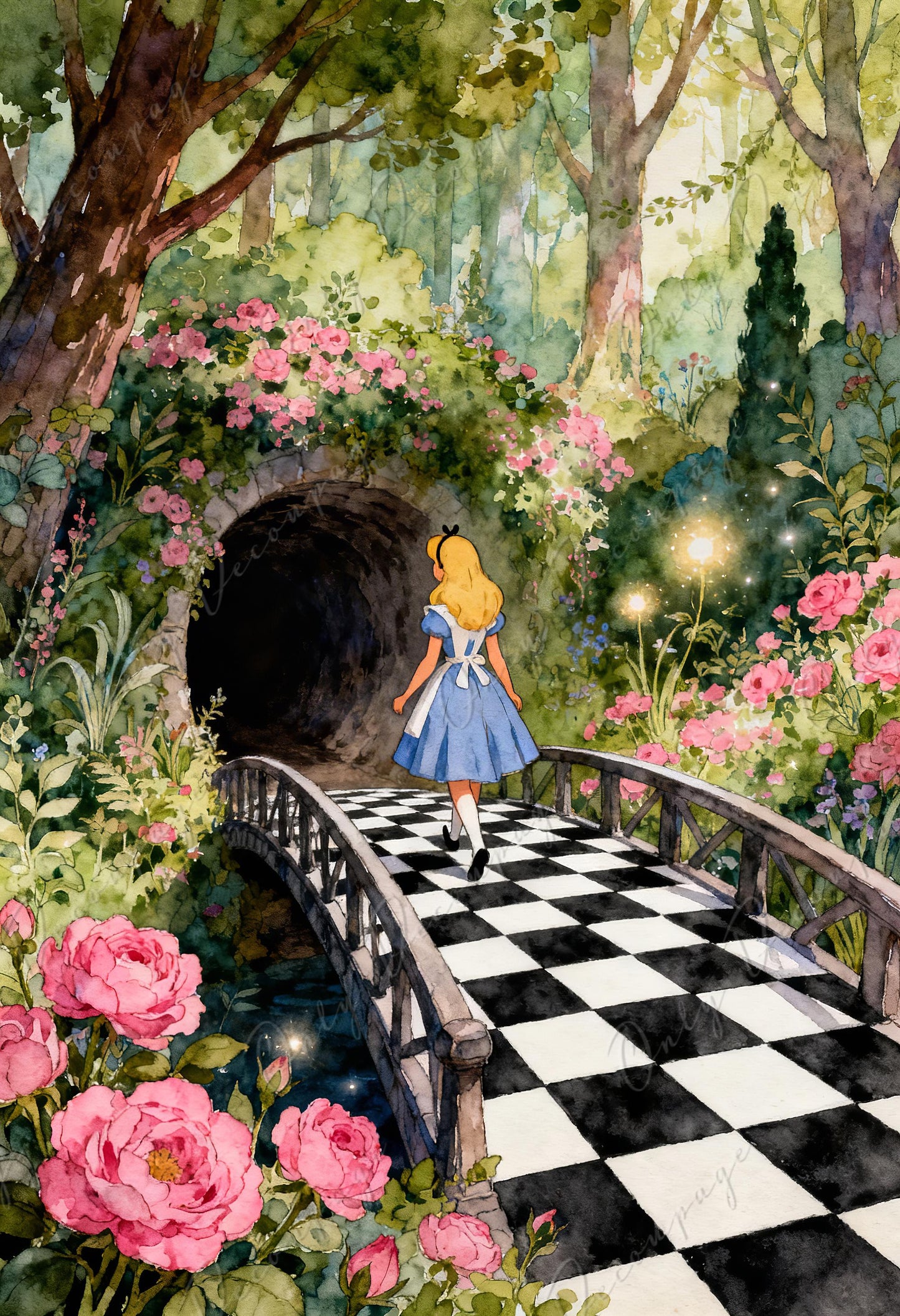 Fairytale Alice Decoupage Paper — 8 Size Options — Checkerboard Pattern Rice Paper for Furniture