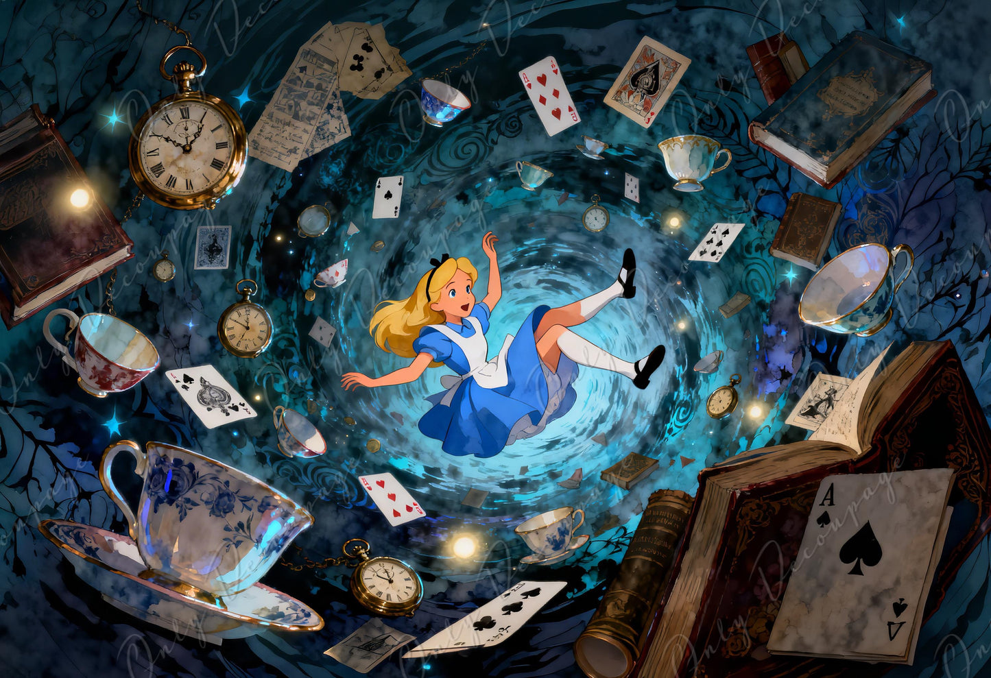 Fairytale Alice Furniture Decoupage Paper — 8 Size Options — Rabbit Hole Rice Paper Upcycle
