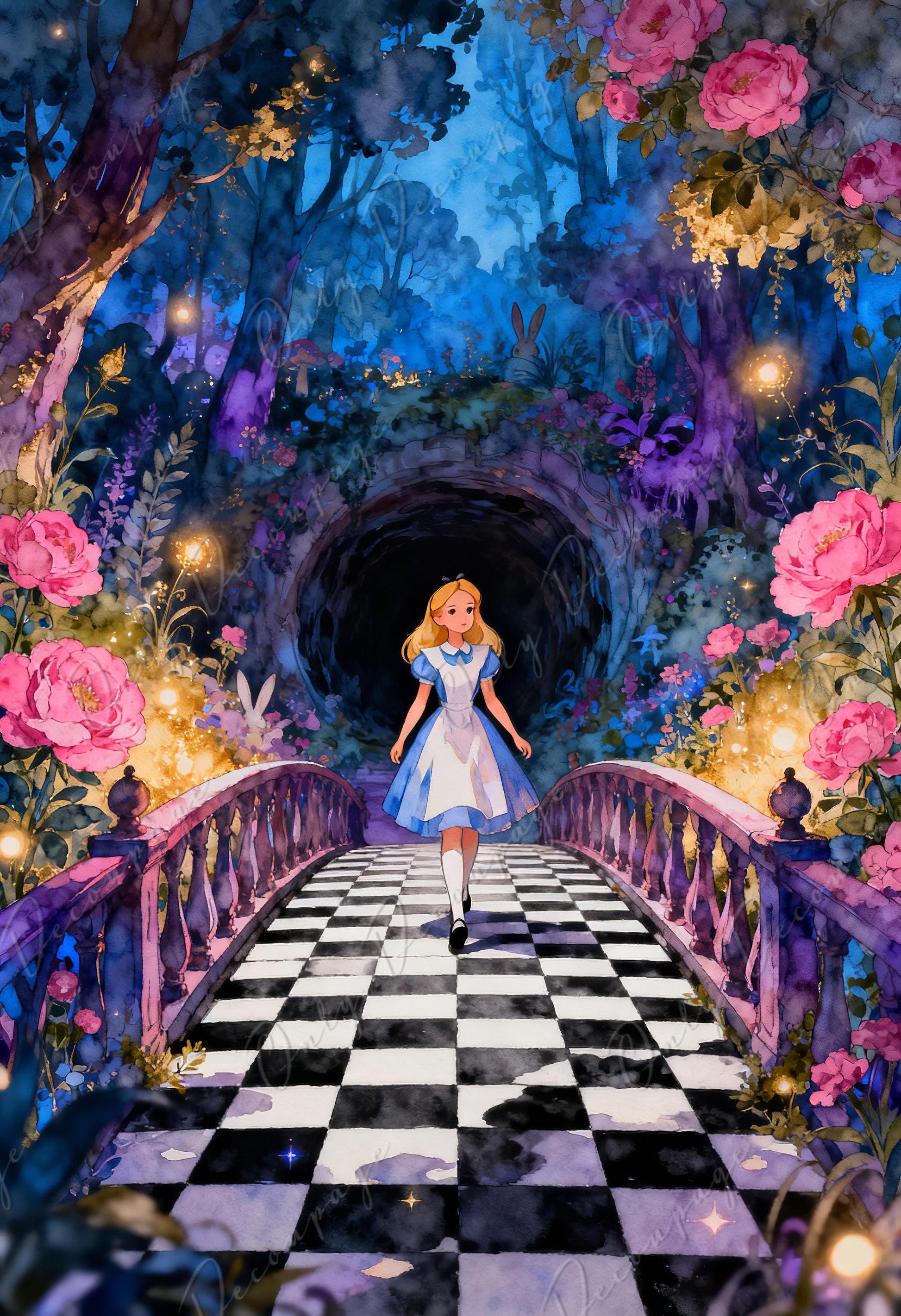 Alice in Wonderland Decoupage Paper — 8 Size Options — Checkerboard Pattern Rice Paper for Furniture