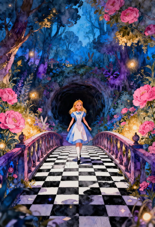 Alice in Wonderland Decoupage Paper — 8 Size Options — Checkerboard Pattern Rice Paper for Furniture