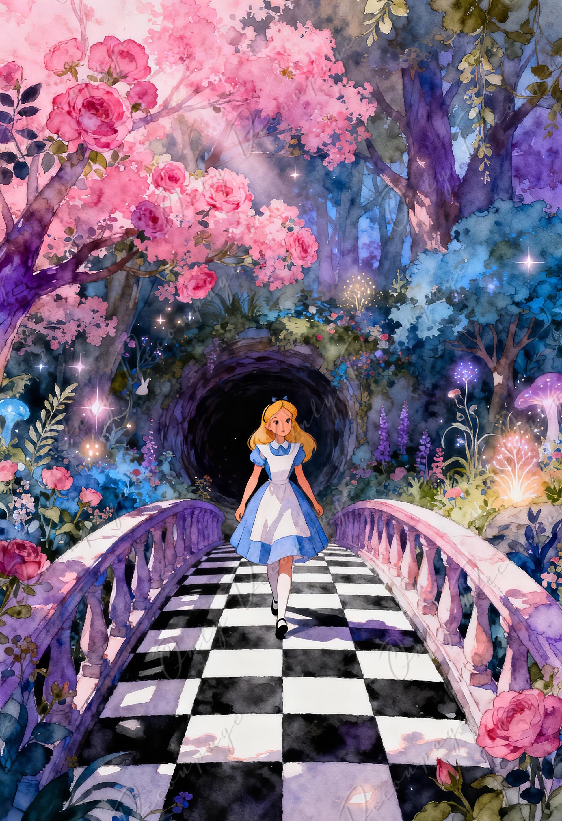 Alice in Wonderland Decoupage Paper — 8 Size Options — Checkerboard Pattern Rice Paper for Furniture