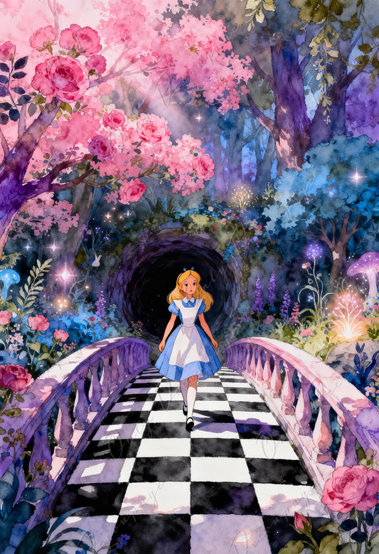 Alice in Wonderland Decoupage Paper — 8 Size Options — Checkerboard Pattern Rice Paper for Furniture