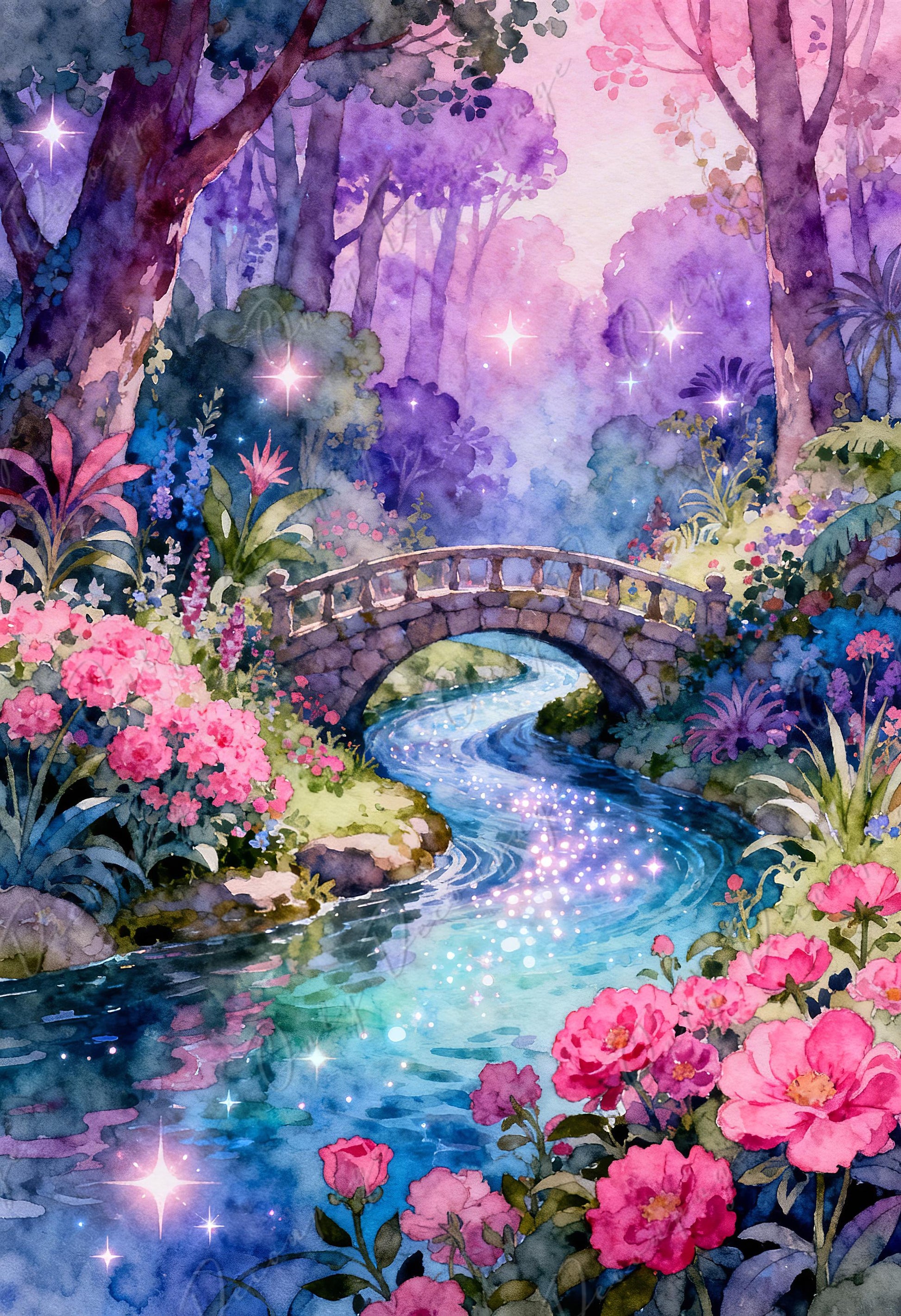 Alice in Wonderland Decoupage Paper — 8 Size Options — Magical River Rice Paper for Furniture
