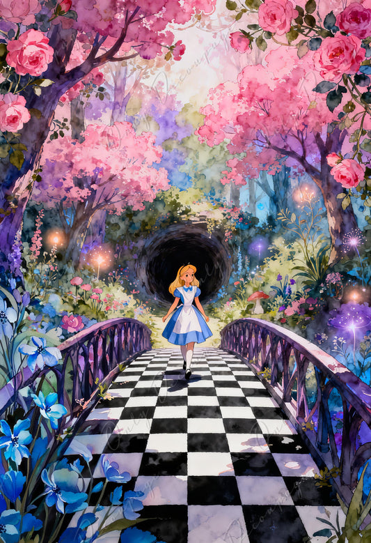 Alice in Wonderland Decoupage Paper — 8 Size Options — Checkerboard Pattern Rice Paper for Furniture