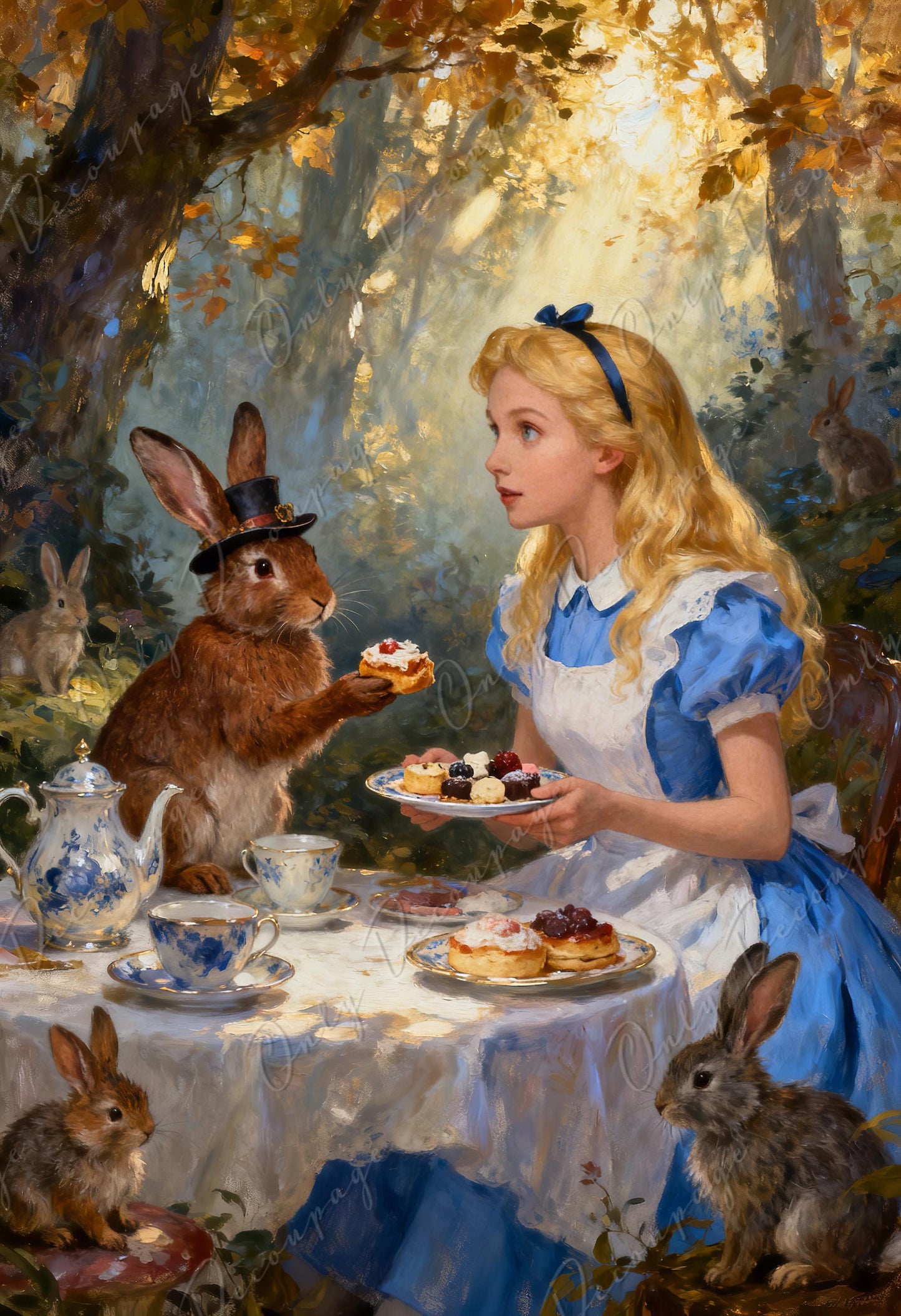 Alice in Wonderland Decoupage Paper — 8 Size Options — Rabbit Rice Paper for Furniture